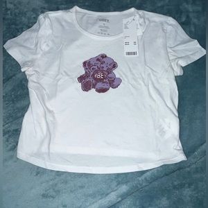 Obey Crop Top Short Sleeve White Teddy Bear Logo Shirt Sz S NWT